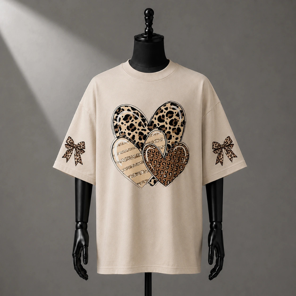 Leopard Collage Hearts Oversized Tee