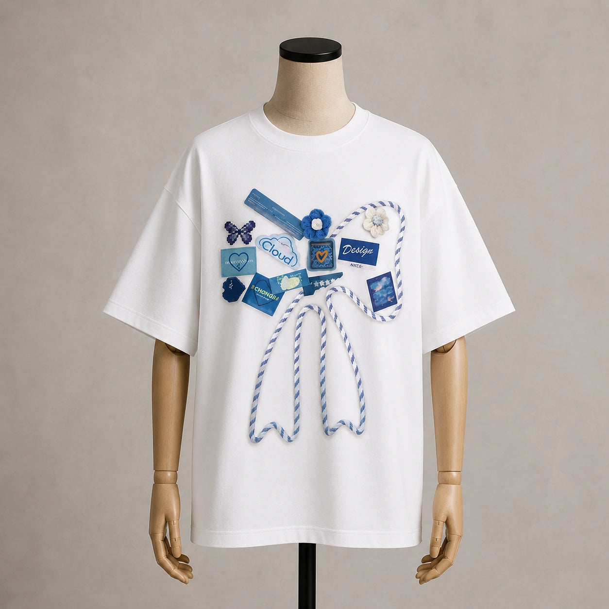 Oversized White Blue Aesthetic Graphic T-Shirt