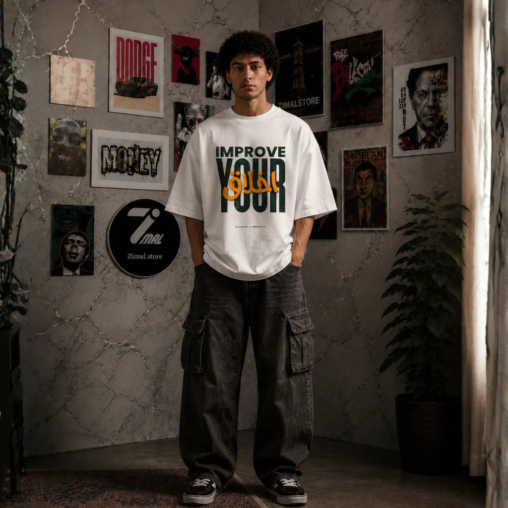 Akhlaq Typography Graphic Oversized Tee – White