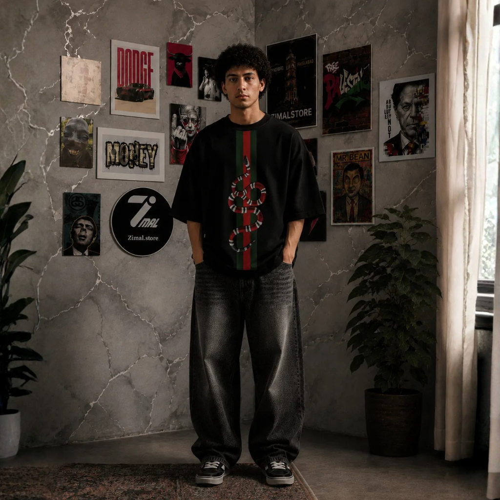 Crimson Snake Graphic Oversized Fit Tee