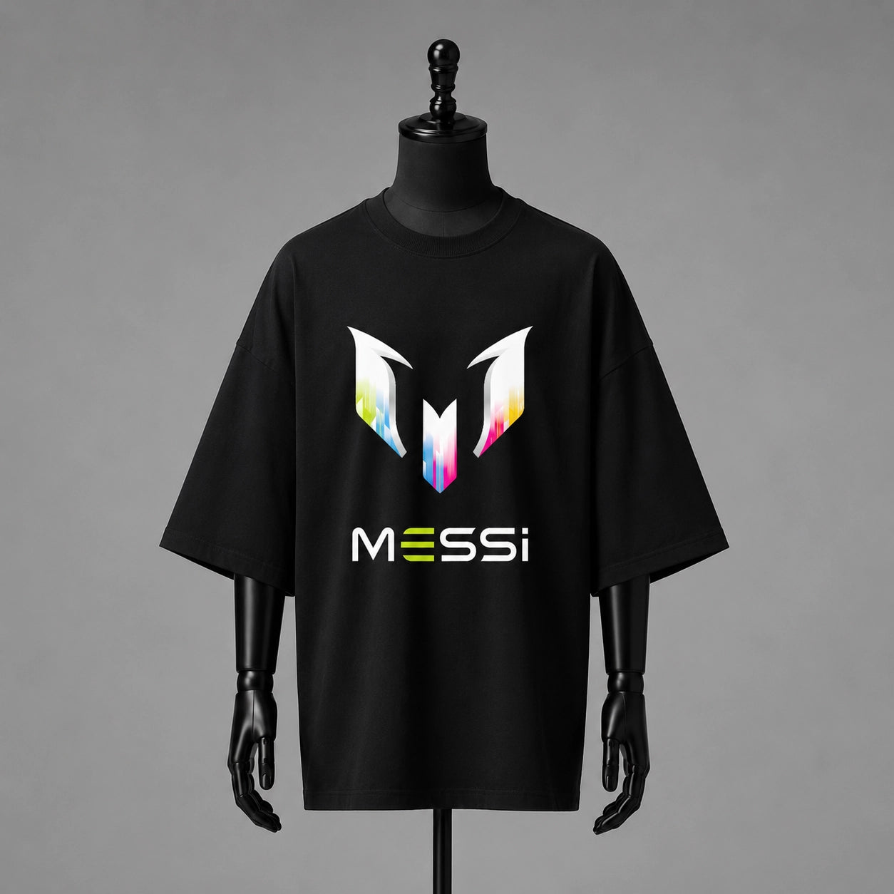 Lionel Messi "M" Logo Printed Black Oversized T-Shirt