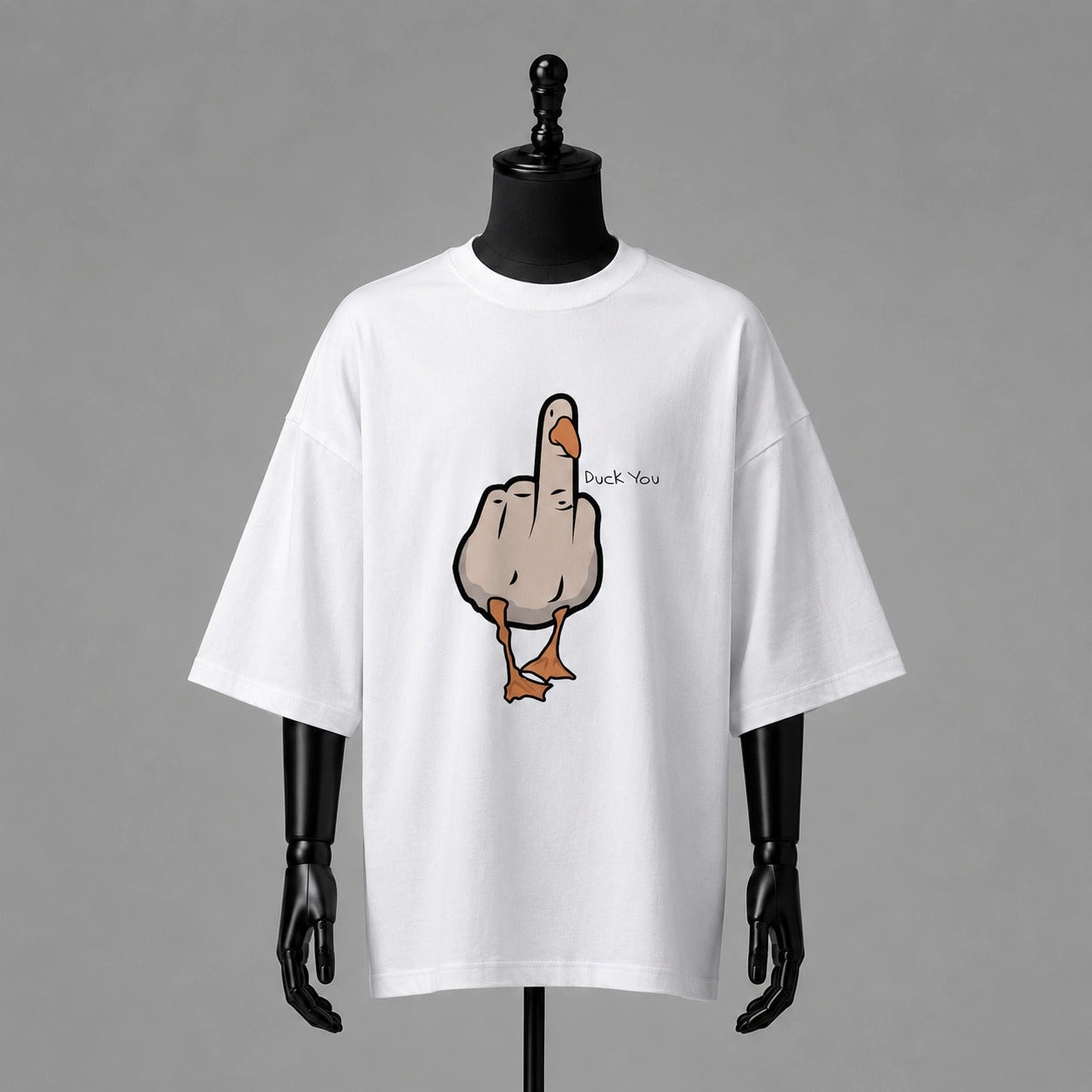 "Duck You" Sarcastic Graphic Oversized White T-Shirt