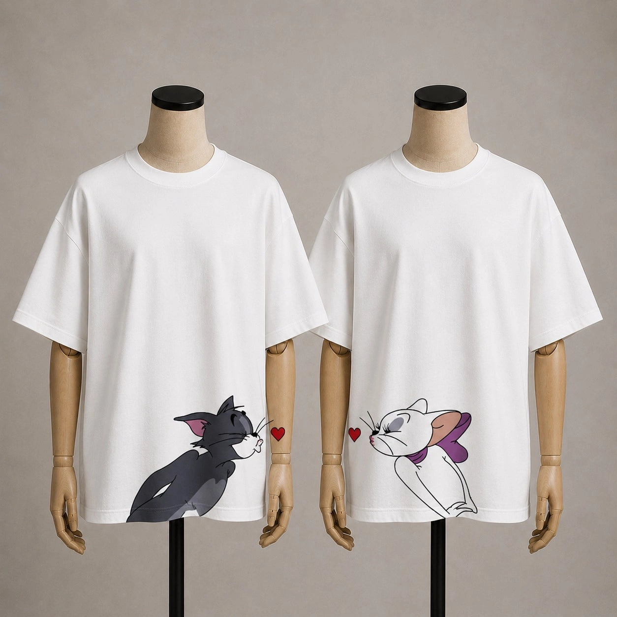 Tom & Toodles (2 Shirts) | Retro Cartoon Matching Couple Oversized Tees