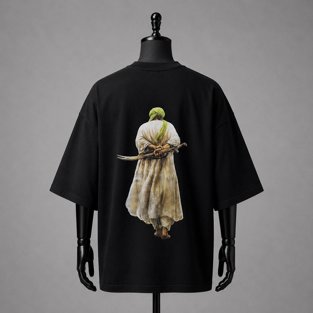 "Sahib-E-Zulfiqar Back-Print Oversized Black T-Shirt