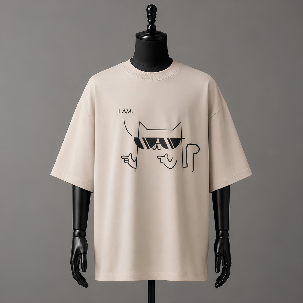 I AM." Cool Cat Oversized Graphic Tee