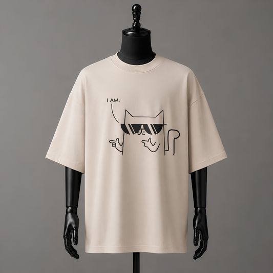 I AM." Cool Cat Oversized Graphic Tee