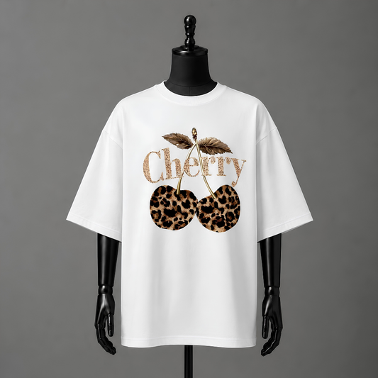 Leopard Cherry Over Size Tee