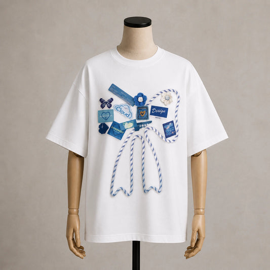 Oversized White Blue Aesthetic Graphic T-Shirt