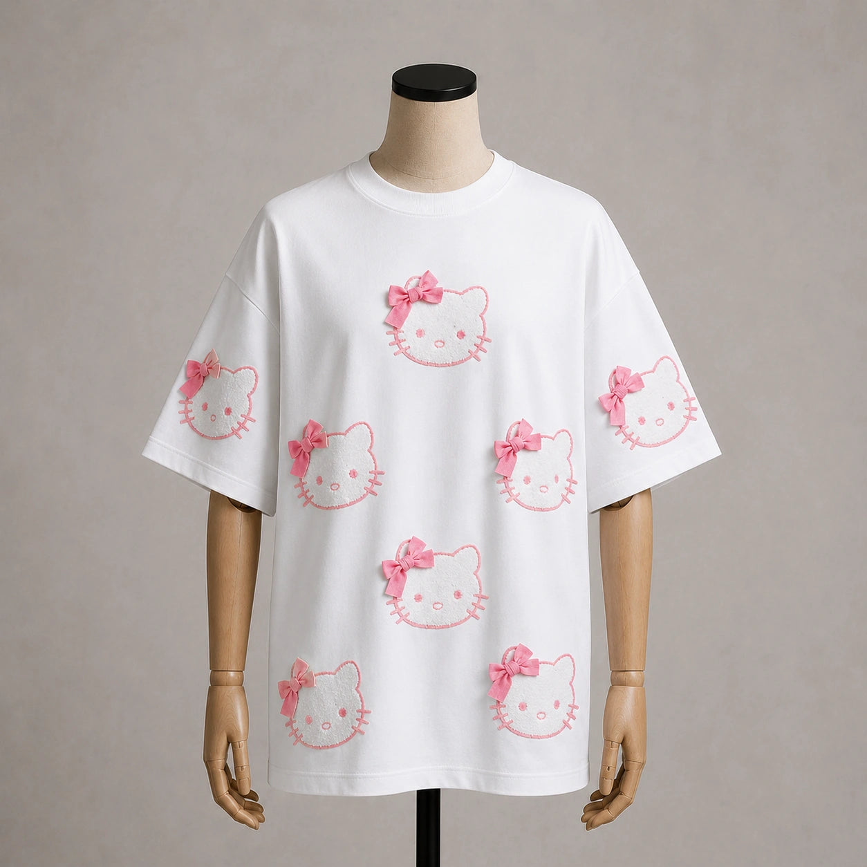 Oversized White Cute Kitty Graphic T-Shirt