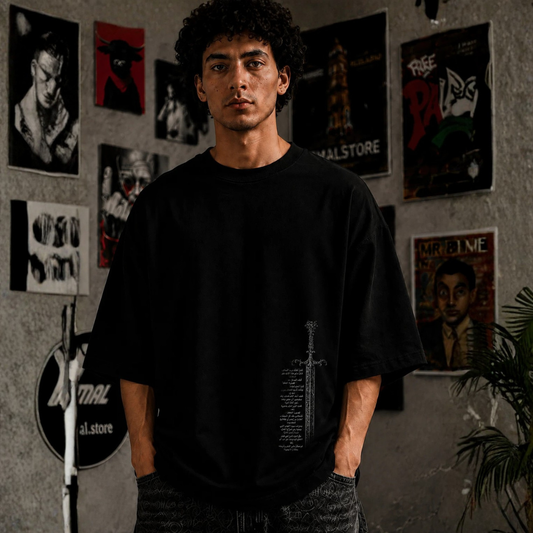Flank Sword Typography Oversized T-Shirt – Black