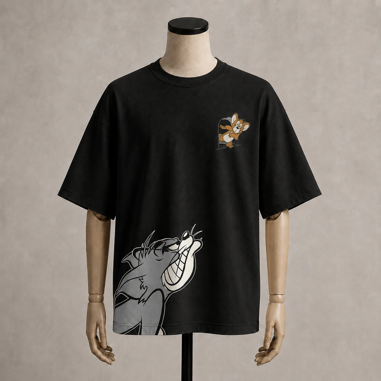 Tom & Jerry Oversized Black Graphic T-Shirt