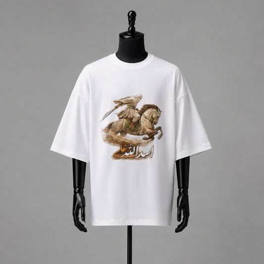"Lion of God" Calligraphy & Equestrian Graphic Drop-Shoulder Tee