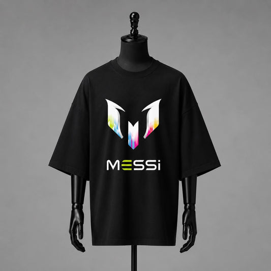 Lionel Messi "M" Logo Printed Black Oversized T-Shirt