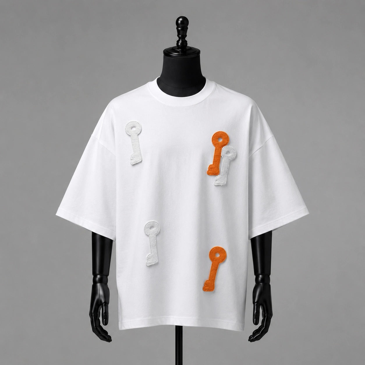 "The Key" Oversized Patchwork White T-Shirt