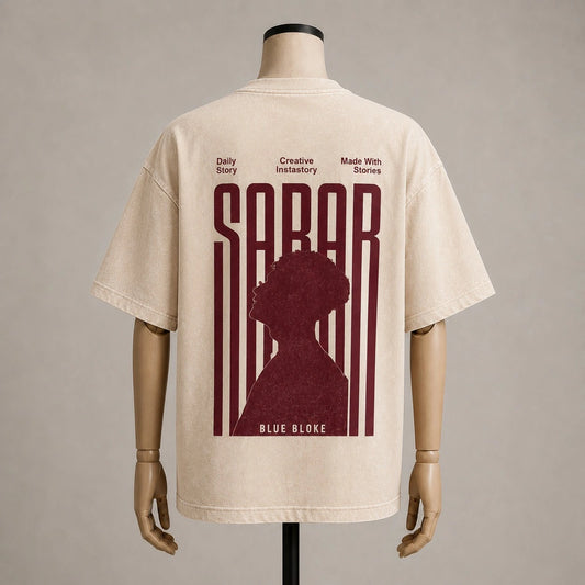 Sabar Silhouette | Acid-Wash Beige Graphic Oversized Tee